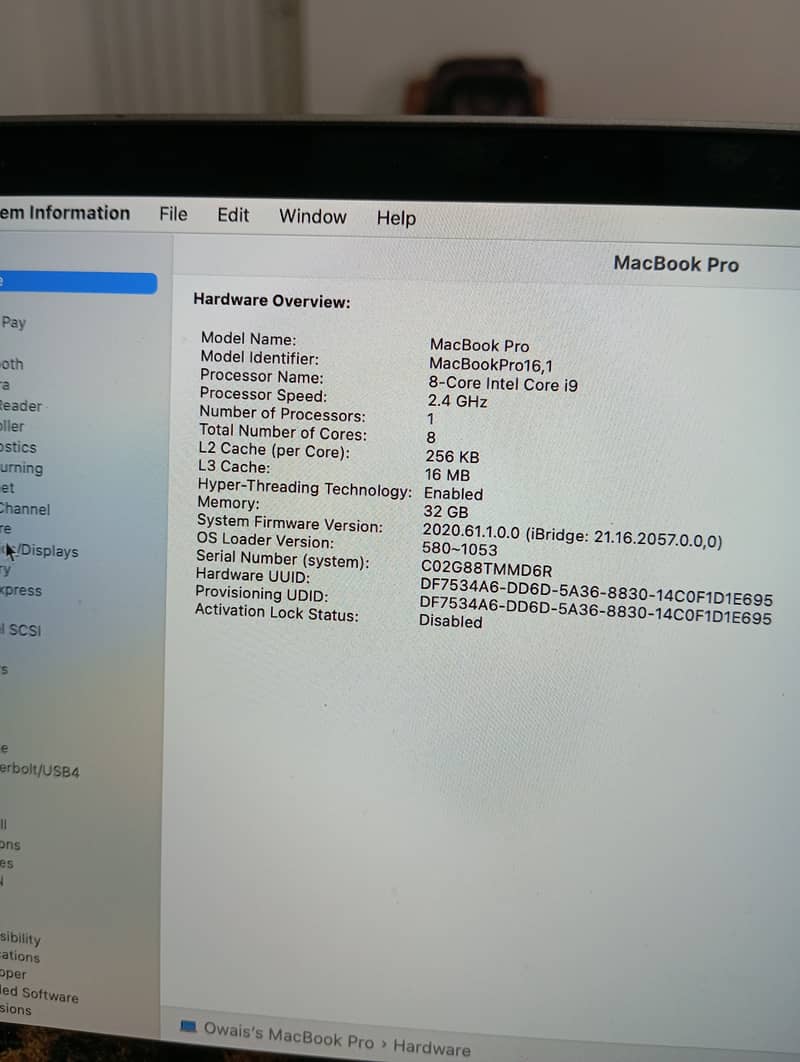 MabBook Pro 2019 i9 16” inch 32GB 500GB SSD 1