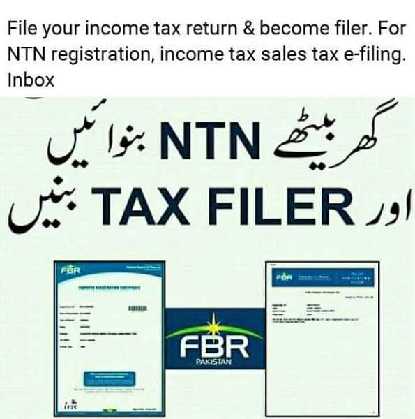 Sales Tax, Income Tax Return, Tax Consultant, FBR, Tax Filer, NTN 5