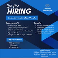 Data Entry Operator for male and female