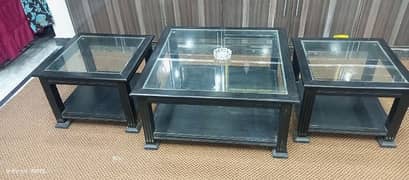 Center Table Set 3 Piece Elegant Design Solid Wooden Table Glass Top 0