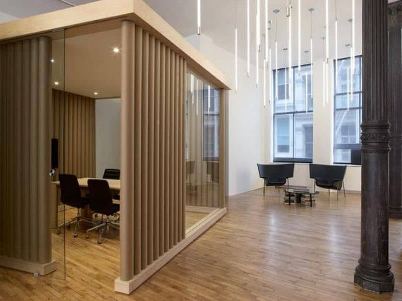 Glass partition/office renovation/vinyl flooring/front desk/media wall 2
