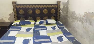 Wooden Bed set with side tables