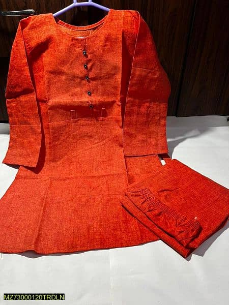 2' Pcs women stitched khaddar plain suit 4