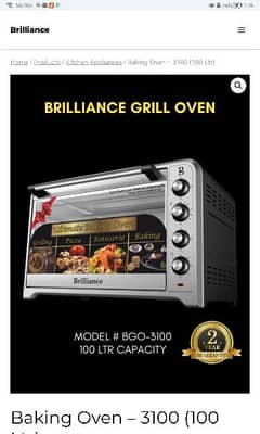 brilliance 100 liter baking grilling over for sale