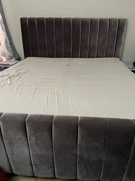 Grey cushion bed with 2 side table 2