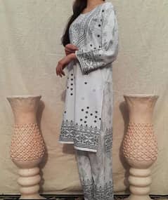 2PCS WOMENS STITCHED ARABIC LAWN PRINTED SHIRT AND TROUSER