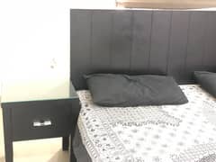 Habbitt king bed set, gresser, mattress, study table and bookshelf
