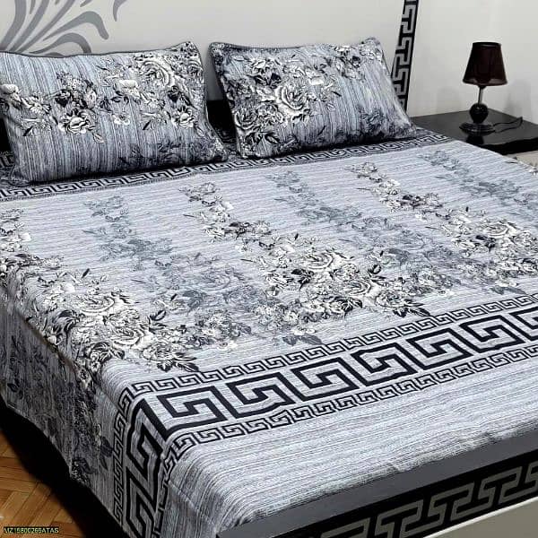 3 pcs crystal printed double bed sheet 1