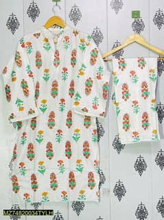 2pcs Women, stitched Linen printed shirt and trouser 0