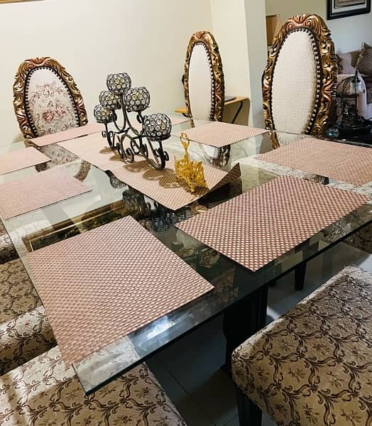 8 seater designer dining table / 8 chairs / wooden /glass top 2