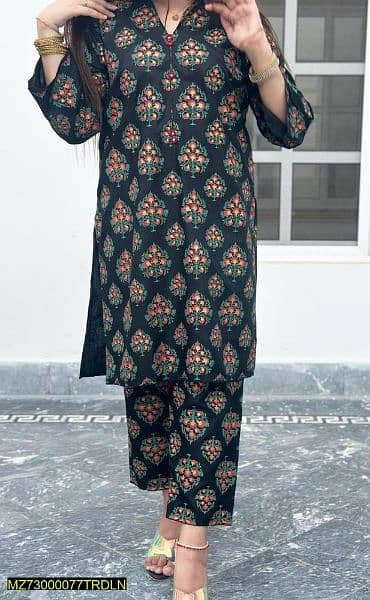 2 pcs woman's Unstiched Linen Printed suit (03145156658) 1