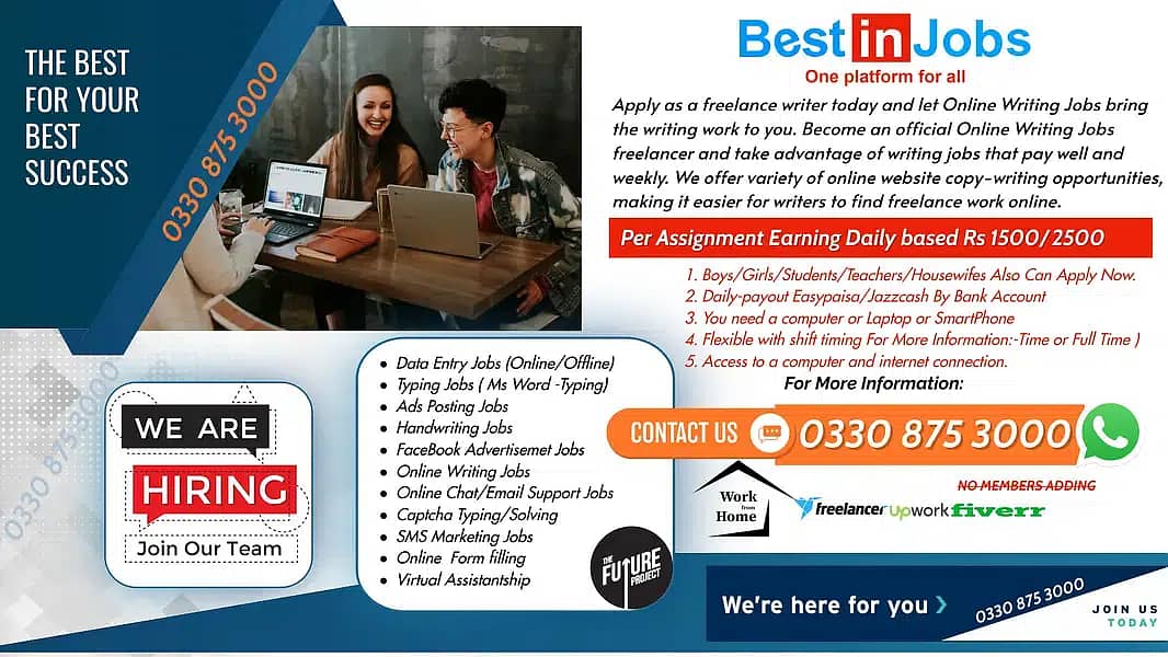Assignment Writing Jobs & Simple data entry Daily Income:1500 to 2500 1