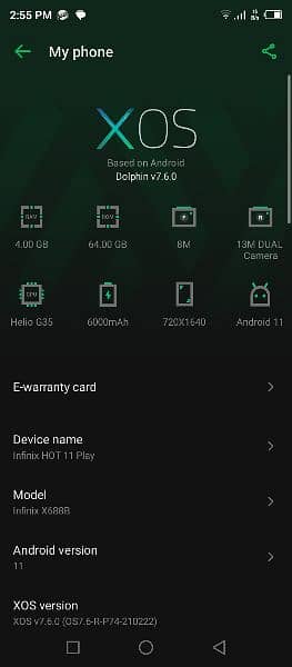 Infinix hot11play ram4,64 2