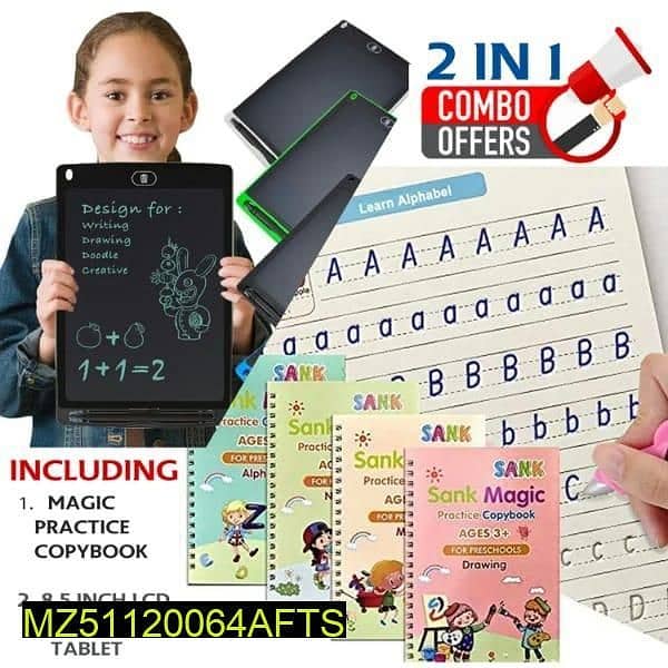 Combo Pack 8.5 Writing Tablet And 4 Pcs Sank Magic Practice Books 1