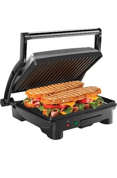 Electric Commercial Panini Press Grill Non-Stick Coated Plates 0