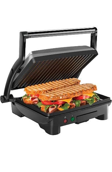 Electric Commercial Panini Press Grill Non-Stick Coated Plates 0