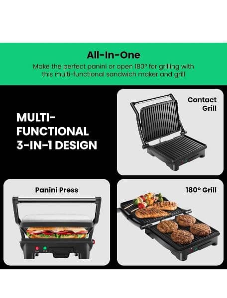 Electric Commercial Panini Press Grill Non-Stick Coated Plates 3