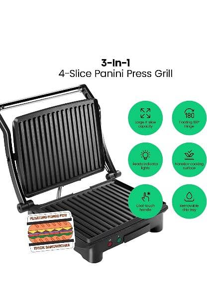 Electric Commercial Panini Press Grill Non-Stick Coated Plates 4