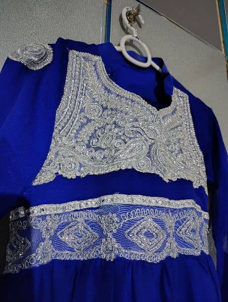 Tail frok,royal blue color with white embroidery 3