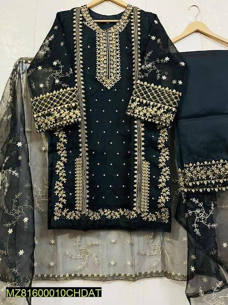 3 pcs women stitched organza  embroidered  suit 1