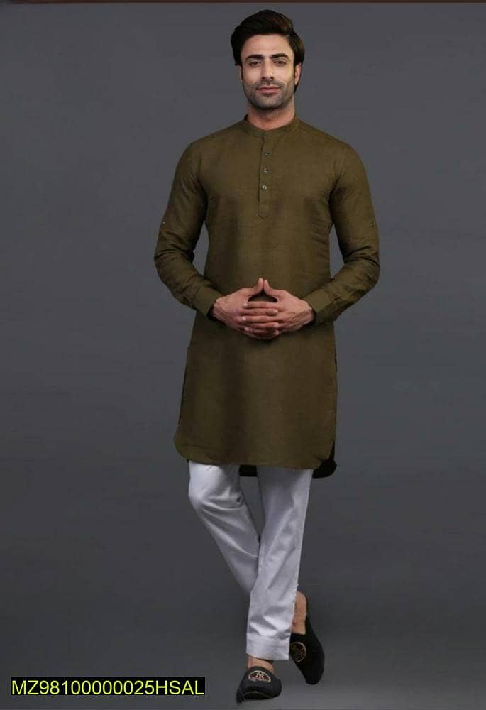 2 Pcs Men's Stitched Cotton Plain Kurta Pajama. 0