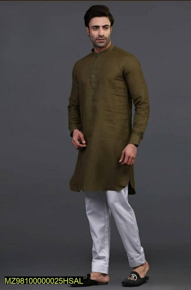 2 Pcs Men's Stitched Cotton Plain Kurta Pajama. 1
