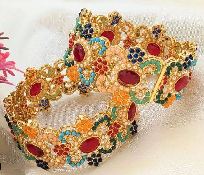 2 Pcs Multi-Colored Stone Kara Bangles 0