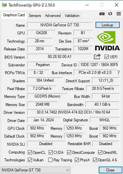 NEW!!! NVIDIA GT 730 WITH 2GB VRAM, GDDR5 WITH 64 BIT MEMORY BUS 5