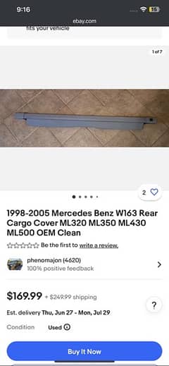 1998-2005 Mercedes Benz W163 Rear Cargo Cover 0