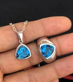 Swiss Topaz Sterling Silver Ring and Pendent, stone 6 ct each