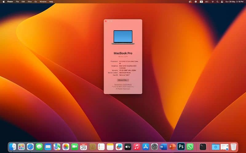 Macbook pro 2019 16 Inches
i9, 8 core, 16gb Ram, 1Tb storage 8