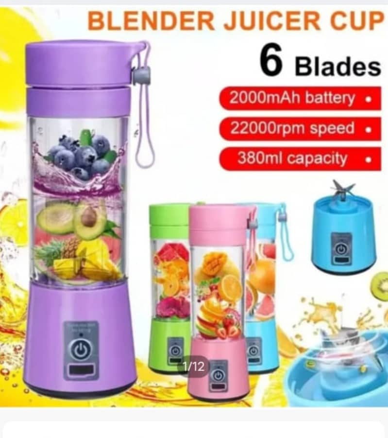 Juicer Machine 4 Blades Electric Blender Mini Portable Rechargeable 4
