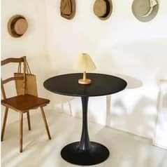 16 inch Black Round Dining Table Tulip Design, Wooden Pedestal Base 0