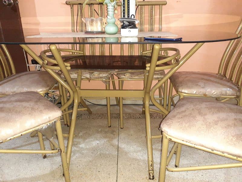 IRON DINING TABLE BROWN GLASS wth 6 CHAIR For Sale 5