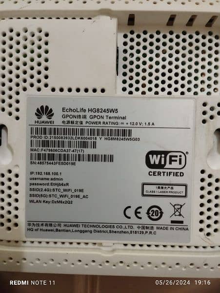 Huawei Echolife STC Fiberoptic Dualband 5G WiFi Router Model-HG8245W5 3