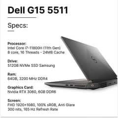 Dell G15 5511 Gaming 11th Gen Core i7-11800H, Windows 11, Dark Shadow