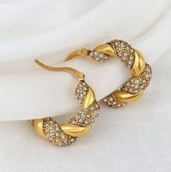 Twisted Zircon Pearl Gold Plated Hoops