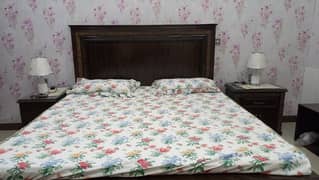 Bed + spring mattress + side tables + dressing table for sale