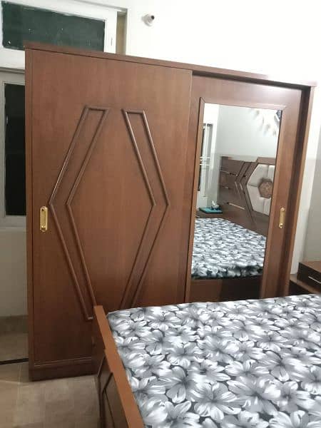 Full size Bed +2 side Tables +Dressing mirror+ Sliding mirror wardrobe 5