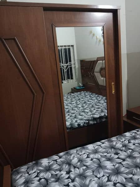 Full size Bed +2 side Tables +Dressing mirror+ Sliding mirror wardrobe 9