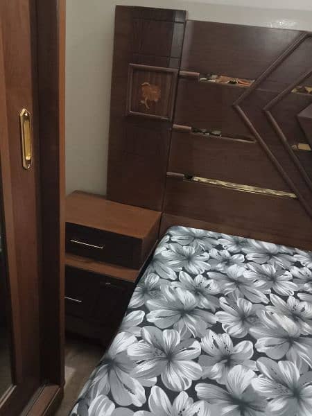 Full size Bed +2 side Tables +Dressing mirror+ Sliding mirror wardrobe 10