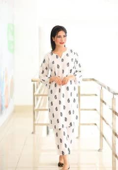 2 Pcs Women's Stitched Linen Printed Shirt And Trouser 0