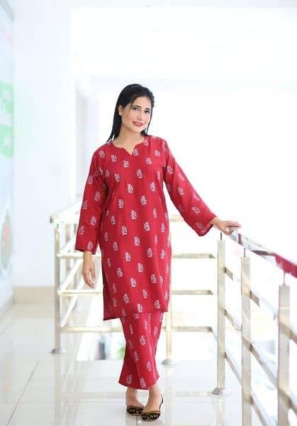 2 Pcs Women's Stitched Linen Printed Shirt And Trouser 8