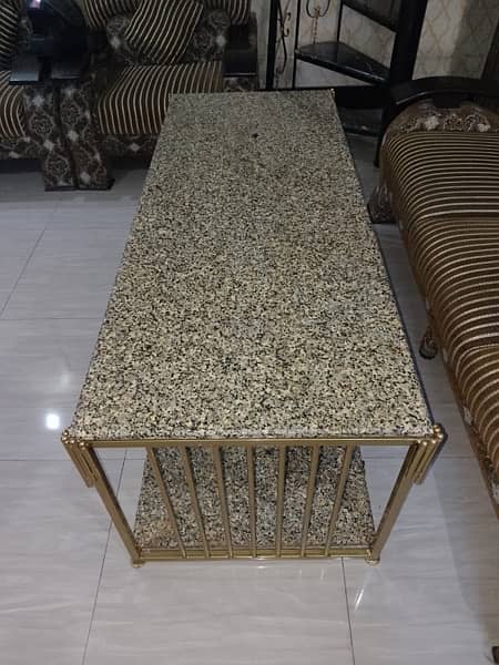 Elegant Granite Top  Table with Gold Metal Frame 1