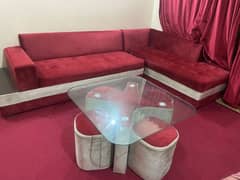 L shape sofa set with table & 4 stools
