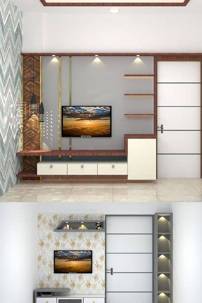 kitchen work & Wall drap cabin & Media wall &tv rack new design 7