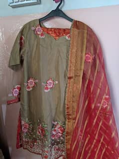 New chiffon shirt with dopatta and trouser.