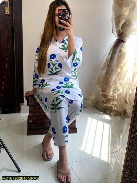 2 Pcs Women stiched Arabic Lawn Printed Shirt and Trouser 2