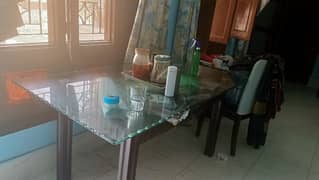 wooden dinning table with 8mm glass