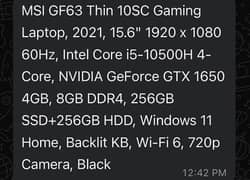 MSI GF63 Thin 10SC Gaming Laptop, 2021